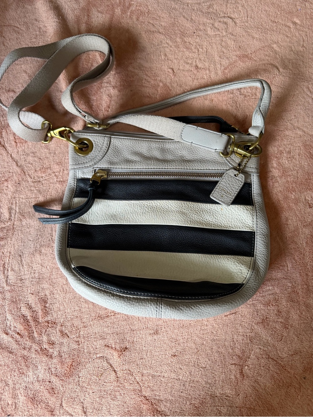 Fossil Striped Leather Crossbody in White and Black